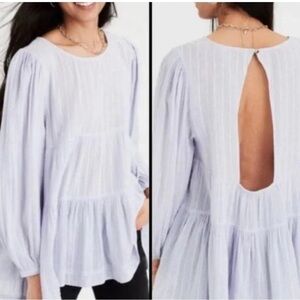 American Eagle Tiered Full Sleeve Boho Lavender Blouse. Keyhole Back Wm Sz L